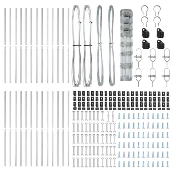 Feldzaun 1x50 m Galvanisiertes Stahl, Zaunpfosten 13 Stück Ø32 mm 150 cm Galvanisiertes Stahl