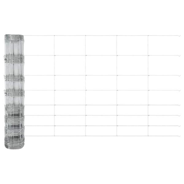 Feldzaun 1x50 m Galvanisiertes Stahl, Zaunpfosten 13 Stück Ø32 mm 150 cm Galvanisiertes Stahl