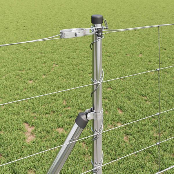 Feldzaun 1x50 m Verzinkter Stahl, Zaunpfosten 13 Stück Ø32 mm 150 cm Verzinkter Stahl