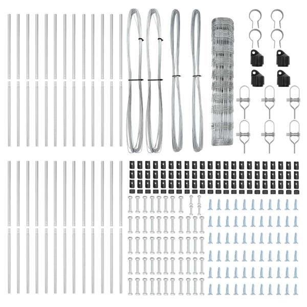 Feldzaun 1x50 m Verzinkter Stahl, Zaunpfosten 13 Stück Ø32 mm 150 cm Verzinkter Stahl