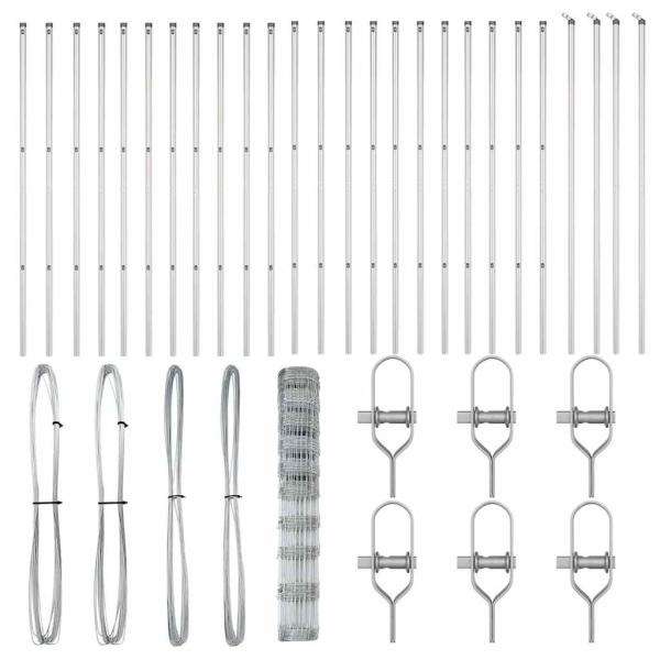 Feldzaun 1,2 x 50 m verzinkter Stahl, Zaunpfosten 13 Stück Ø32 mm 170 cm verzinkter Stahl