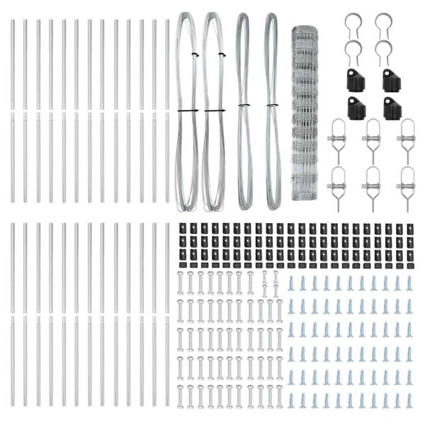 Ackerzaun 1,2x50 m verzinkter Stahl, Zaunpfosten 13 Stück Ø32 mm 170 cm verzinkter Stahl
