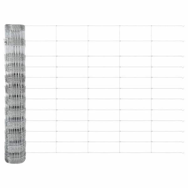 Feldzaun 1,2x50 m verzinkter Stahl, Zaunpfosten 13 Stück Ø32 mm 170 cm verzinkter Stahl