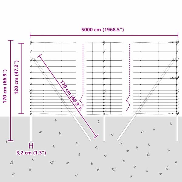 Feldzaun 1.2x50 m verzinkter Stahl, Zaunpfähle 13 Stk Ø32 mm 170 cm verzinkter Stahl