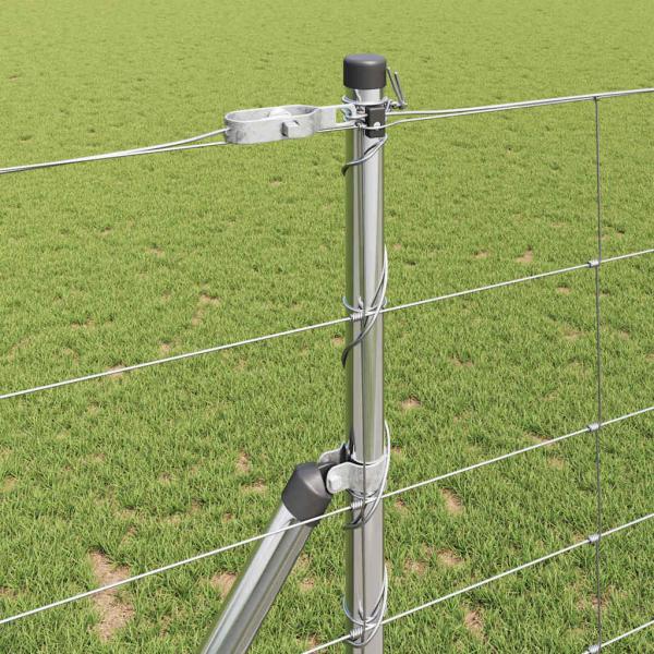 Feldzaun 1.2x50 m verzinkter Stahl, Zaunpfähle 13 Stk Ø32 mm 170 cm verzinkter Stahl