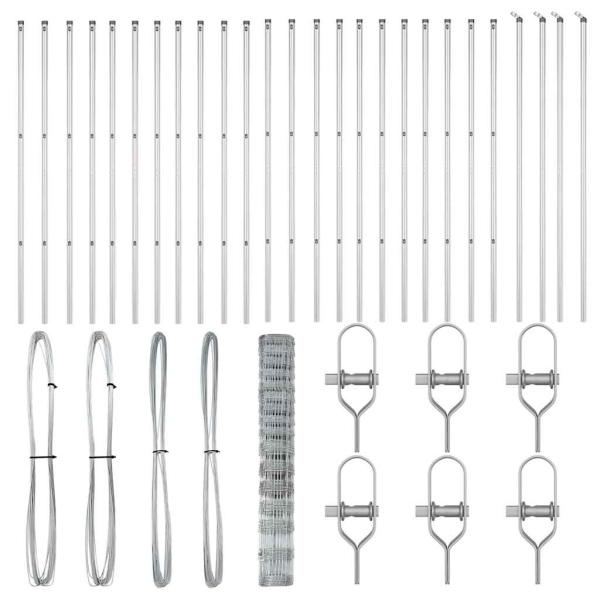 Feldzaun 1.2x50 m verzinkter Stahl, Zaunpfähle 13 Stk Ø32 mm 170 cm verzinkter Stahl