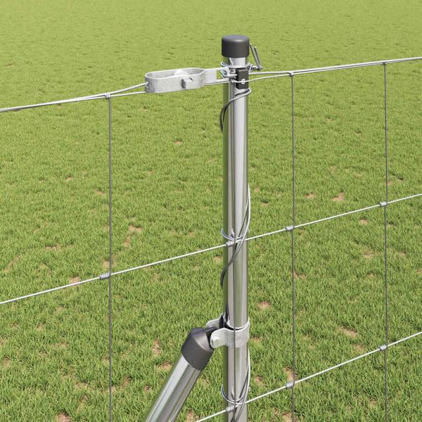 Field Fence 1.4x50 m feuerverzinkter Stahl, Zaunpfosten 13 Stück Ø32 mm 190 cm feuerverzinkter Stahl