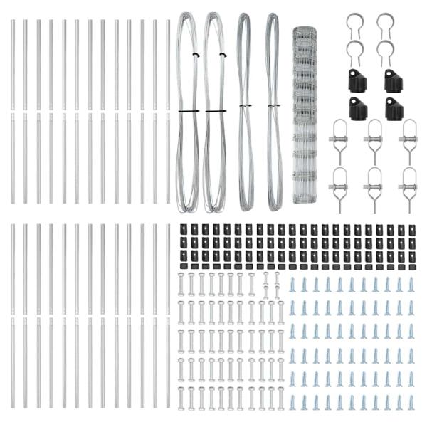 Field Fence 1.4x50 m feuerverzinkter Stahl, Zaunpfosten 13 Stück Ø32 mm 190 cm feuerverzinkter Stahl