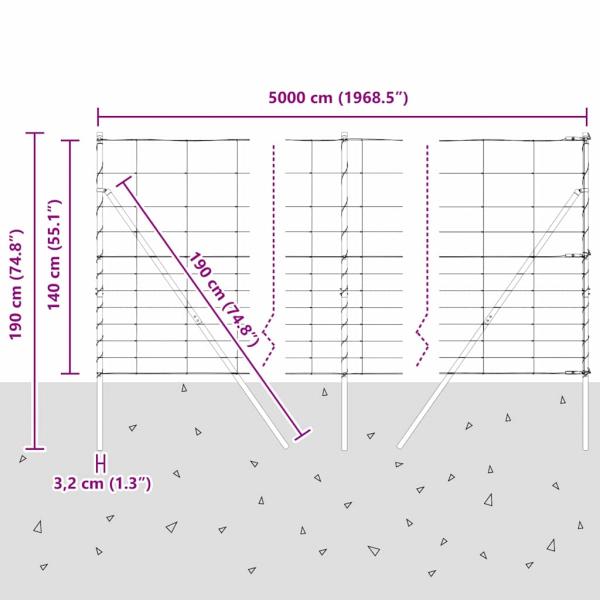 Feldzaun 1.4x50 m Verzinkter Stahl, Zaunpfosten 13 Stück Ø32 mm 190 cm Verzinkter Stahl