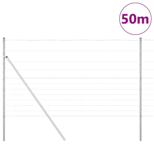 Feldzaun 1.4x50 m Verzinkter Stahl, Zaunpfosten 13 Stück Ø32 mm 190 cm Verzinkter Stahl