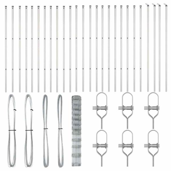 Feldzaun 1.4x50 m Verzinkter Stahl, Zaunpfosten 13 Stück Ø32 mm 190 cm Verzinkter Stahl