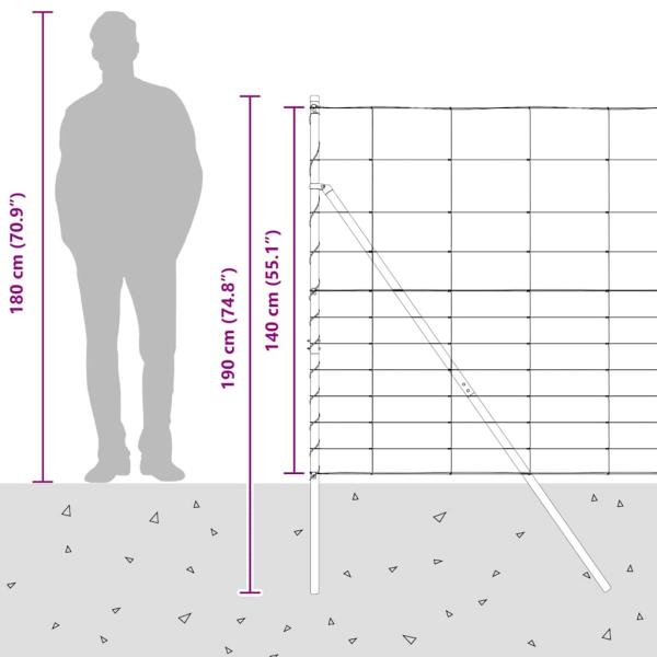 Feldzaun 1.4x50 m Verzinkter Stahl, Zaunpfosten 13 Stück Ø32 mm 190 cm Verzinkter Stahl