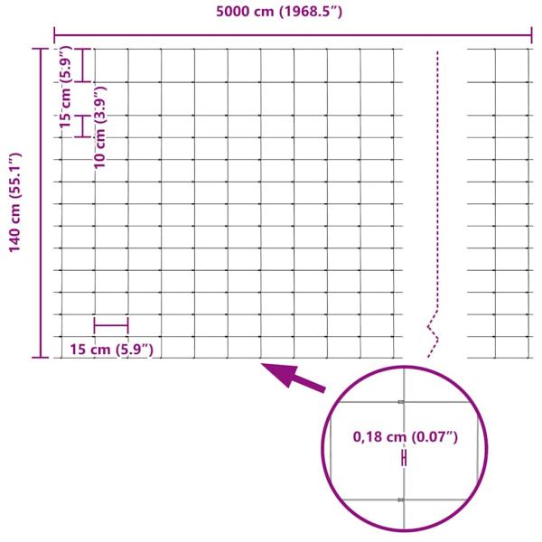 Feldzaun 1,4x50 m Verzinkter Stahl, Zaunpfosten 13 Stück Ø32 mm 190 cm Verzinkter Stahl