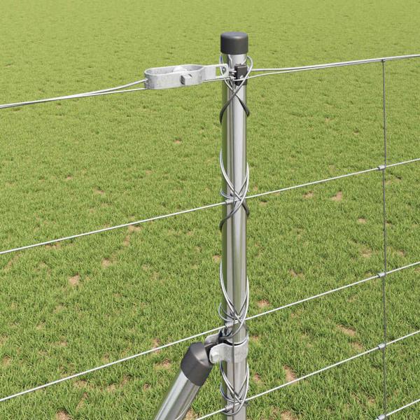 Feldzaun 1,4x50 m verzinkter Stahl, Zaunpfosten 13 Stück Ø32 mm 190 cm verzinkter Stahl