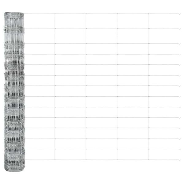 Feldzaun 1,4x50 m verzinkter Stahl, Zaunpfosten 13 Stück Ø32 mm 190 cm verzinkter Stahl