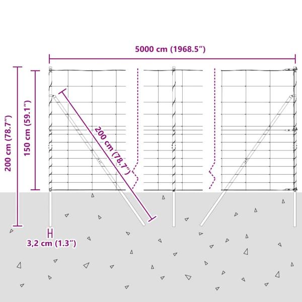 Feldzaun 1,5x50 m Feuerverzinkter Stahl, Zaunpfosten 13 Stück Ø32 mm 200 cm Feuerverzinkter Stahl