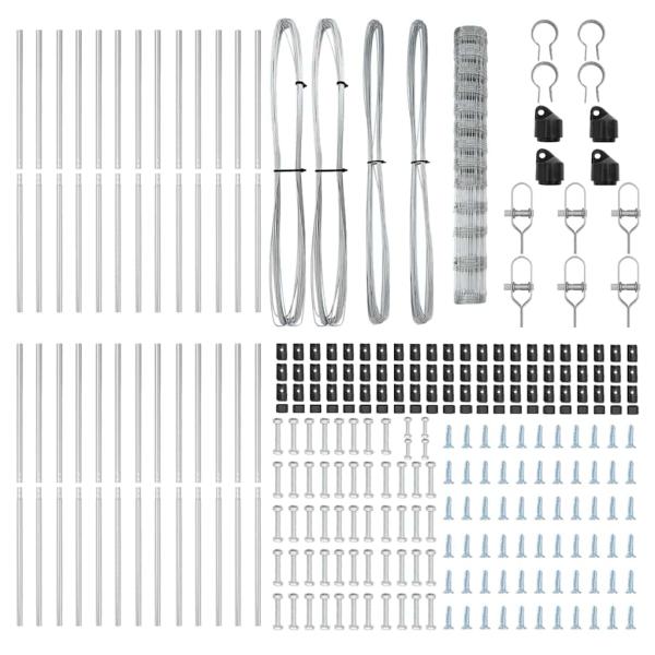 Feldzaun 1,5x50 m Feuerverzinkter Stahl, Zaunpfosten 13 Stück Ø32 mm 200 cm Feuerverzinkter Stahl