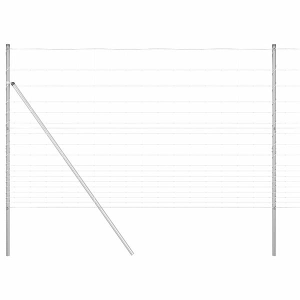 Feldzaun 1,5x50 m verzinkter Stahl, Zaunpfosten 13 Stk Ø32 mm 200 cm verzinkter Stahl
