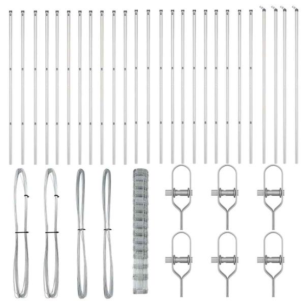 Feldzaun 1,6x50 m Verzinkter Stahl, Zaunpfosten 13 Stk Ø32 mm 210 cm Verzinkter Stahl