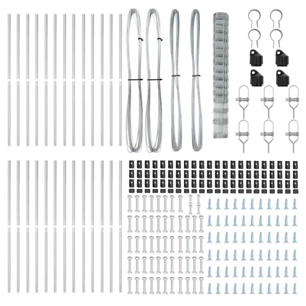 Feldzaun 1,6x50 m Verzinkter Stahl, Zaunpfosten 13 Stk Ø32 mm 210 cm Verzinkter Stahl