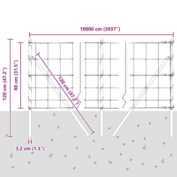 Feldzaun 0,8x100 m verzinkter Stahl, Zaunpfosten 13 Stück Ø32 mm 120 cm verzinkter Stahl