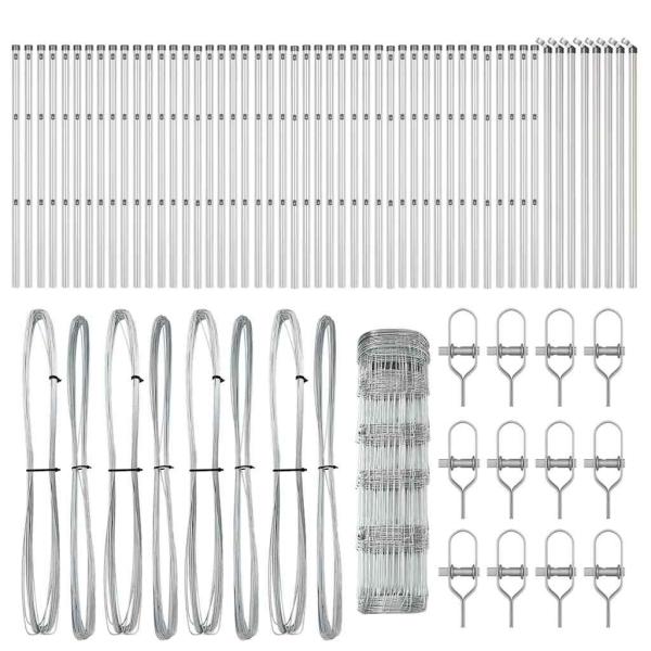 Feldzaun 0,8x100 m verzinkter Stahl, Zaunpfosten 13 Stück Ø32 mm 120 cm verzinkter Stahl