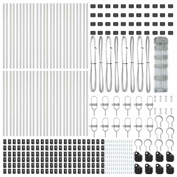 Feldzaun 0,8x100 m verzinkter Stahl, Zaunpfosten 13 Stück Ø32 mm 120 cm verzinkter Stahl