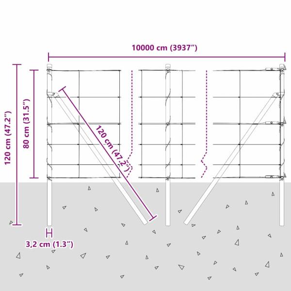 Feldzaun 0,8x100 m verzinkter Stahl, Zaunpfosten 13 Stück Ø32 mm 120 cm verzinkter Stahl