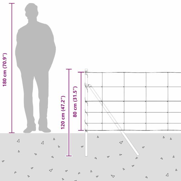Feldzaun 0,8x100 m verzinkter Stahl, Zaunpfosten 13 Stück Ø32 mm 120 cm verzinkter Stahl