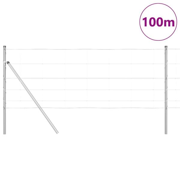 Feldzaun 0,8x100 m verzinkter Stahl, Zaunpfosten 13 Stück Ø32 mm 120 cm verzinkter Stahl