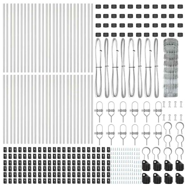 Feldzaun 0,8 x 100 m aus verzinktem Stahl, Zaunpfosten 13 Stk. Ø32 mm 120 cm aus verzinktem Stahl