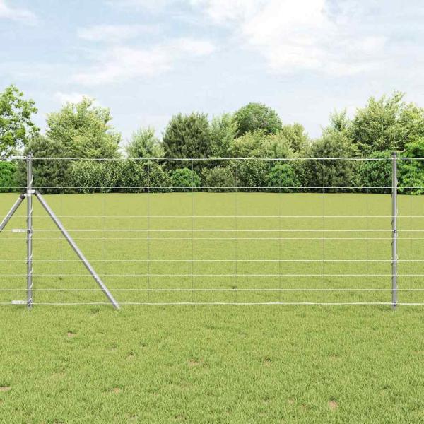 ARDEBO.de - Feldzaun 1x100 m Verzinkter Stahl, Zaunpfosten 13 Stück Ø32 mm 150 cm Verzinkter Stahl