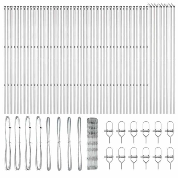 Feldzaun 1x100 m Verzinkter Stahl, Zaunpfosten 13 Stück Ø32 mm 150 cm Verzinkter Stahl