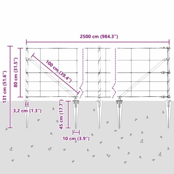 Weidezaun 0,8x25 m Verzinkter Stahl, Zaunpfosten mit Spike 13 Stk Ø32 mm 100 cm Verzinkter Stahl