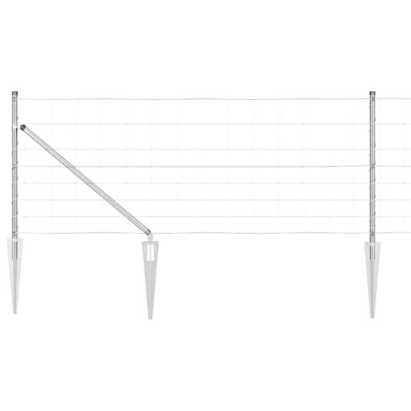 Feldzaun 0,8x25 m verzinkter Stahl, Zaunpfosten mit Spike 13 stk Ø32 mm 100 cm verzinkter Stahl