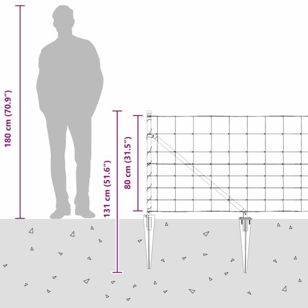 Feldzaun 0,8x25 m verzinkter Stahl, Zaunpfosten mit Spike 13 stk Ø32 mm 100 cm verzinkter Stahl