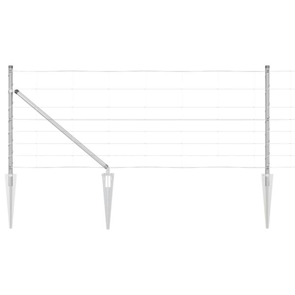 Feldzaun 0,8x25 m verzinkter Stahl, Zaunpfosten mit Spike 13 Stück Ø32 mm 100 cm verzinkter Stahl