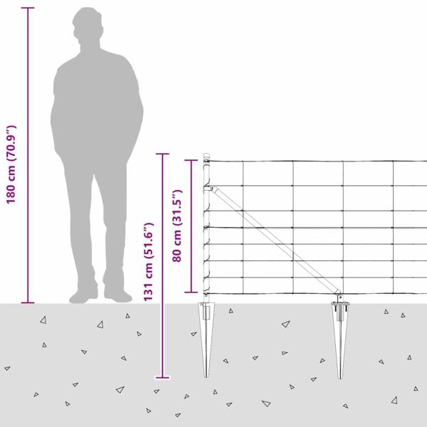 Feldzaun 0,8x25 m verzinkter Stahl, Zaunpfosten mit Spike 13 Stück Ø32 mm 100 cm verzinkter Stahl