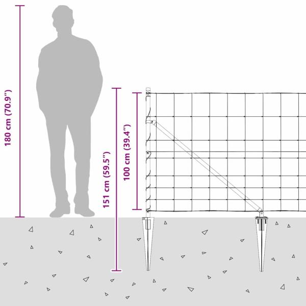 Feldzaun 1x25 m Verzinkter Stahl, Zaunpfähle mit Spike 13 Stück Ø32 mm 120 cm Verzinkter Stahl