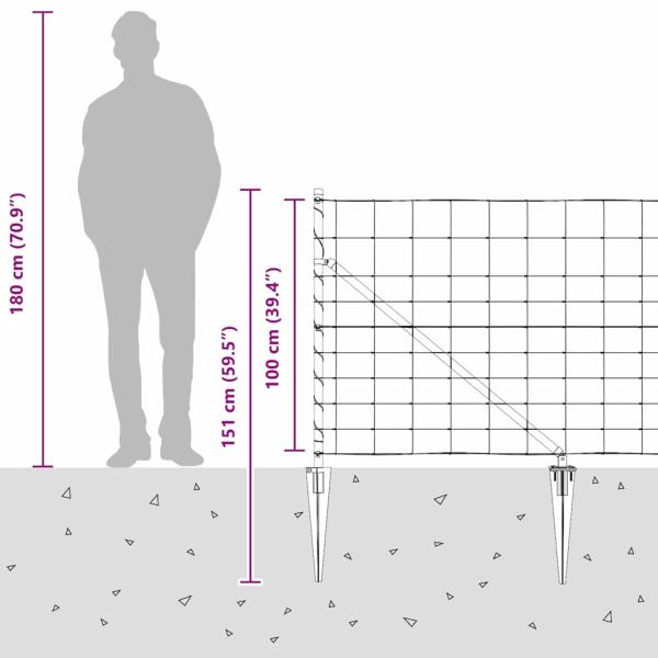 Feldzaun 1x25 m Verzinkter Stahl, Zaunpfosten mit Spike 13 Stück Ø32 mm 120 cm Verzinkter Stahl