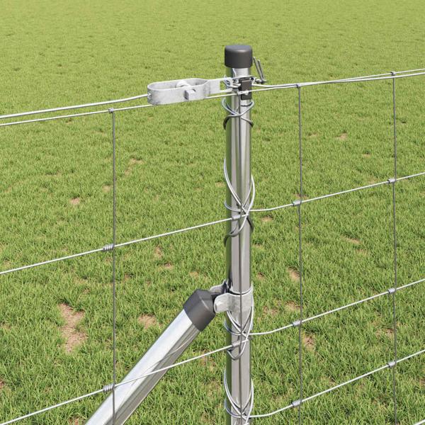 Feldzaun 1x25 m Verzinkter Stahl, Zaunpfosten mit Spike 13 Stück Ø32 mm 120 cm Verzinkter Stahl