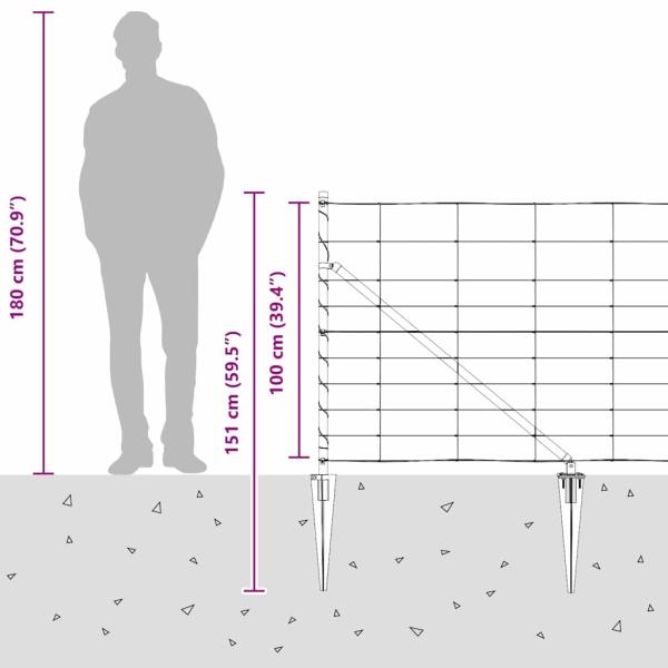 Feldzaun 1x25 m verzinkter Stahl, Zaunpfosten mit Spike 13 Stück Ø32 mm 120 cm verzinkter Stahl