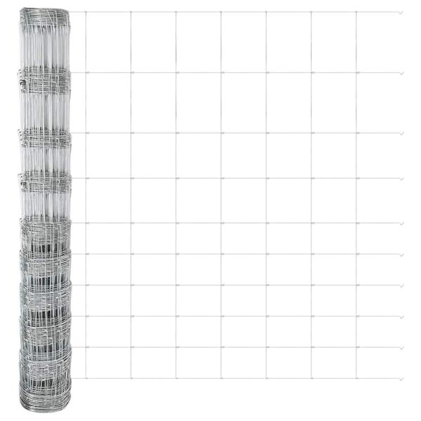 Feldzaun 1,2x25 m verzinkter Stahl, Zaunpfosten mit Spike 13 Stück Ø32 mm 140 cm verzinkter Stahl