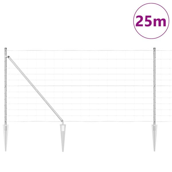 Feldzaun 1,2x25 m aus verzinktem Stahl, Zaunpfosten mit Spitze 13 Stück Ø32 mm 140 cm aus verzinktem Stahl