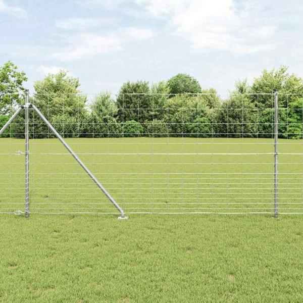 ARDEBO.de - Feldzaun 1,2 x 25 m verzinkter Stahl, Zaunpfosten mit Spike 13 Stück Ø32 mm 140 cm verzinkter Stahl