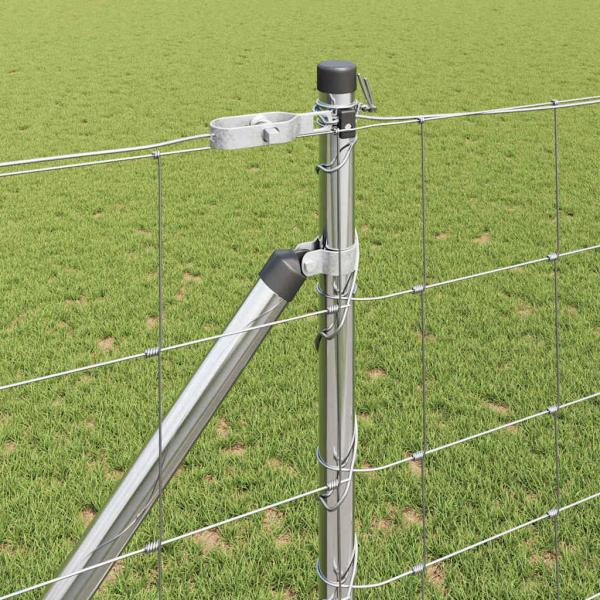 Feldzaun 1,2 x 25 m verzinkter Stahl, Zaunpfosten mit Spike 13 Stück Ø32 mm 140 cm verzinkter Stahl