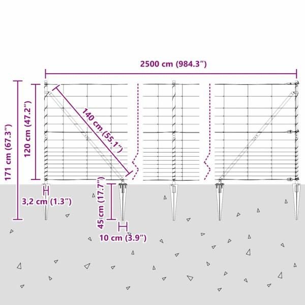 Feldzaun 1,2x25 m Verzinkter Stahl, Zaunpfosten mit Spike 13 Stück Ø32 mm 140 cm Verzinkter Stahl