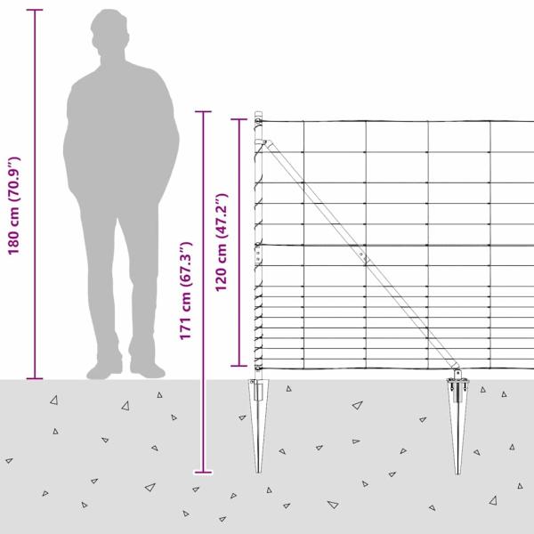 Feldzaun 1,2x25 m Verzinkter Stahl, Zaunpfosten mit Spike 13 Stück Ø32 mm 140 cm Verzinkter Stahl