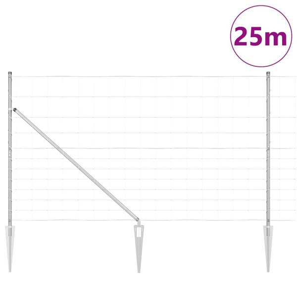 Feldzaun 1,4 x 25 m verzinkter Stahl, Zaunpfosten mit Spitze 13 Stück Ø32 mm 160 cm verzinkter Stahl