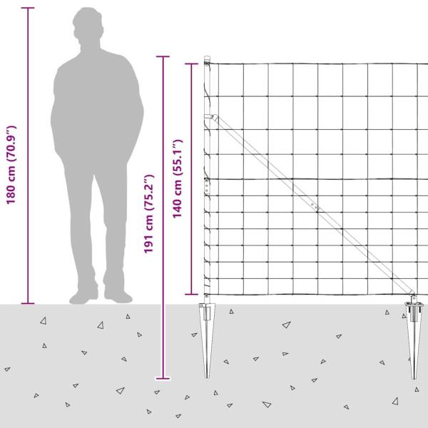 Feldzaun 1,4 x 25 m verzinkter Stahl, Zaunpfosten mit Spitze 13 Stück Ø32 mm 160 cm verzinkter Stahl